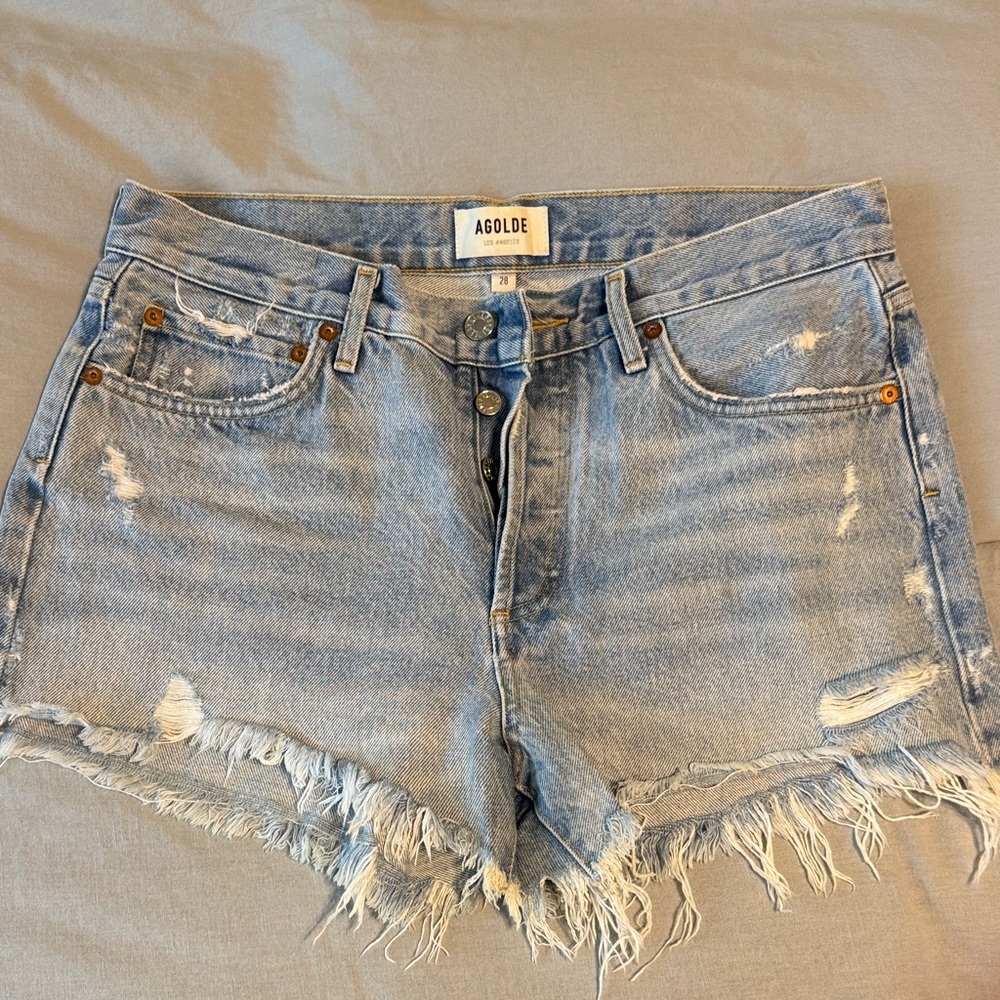 AGOLDE Women's Parker Distressed Denim Shorts - Light Blue